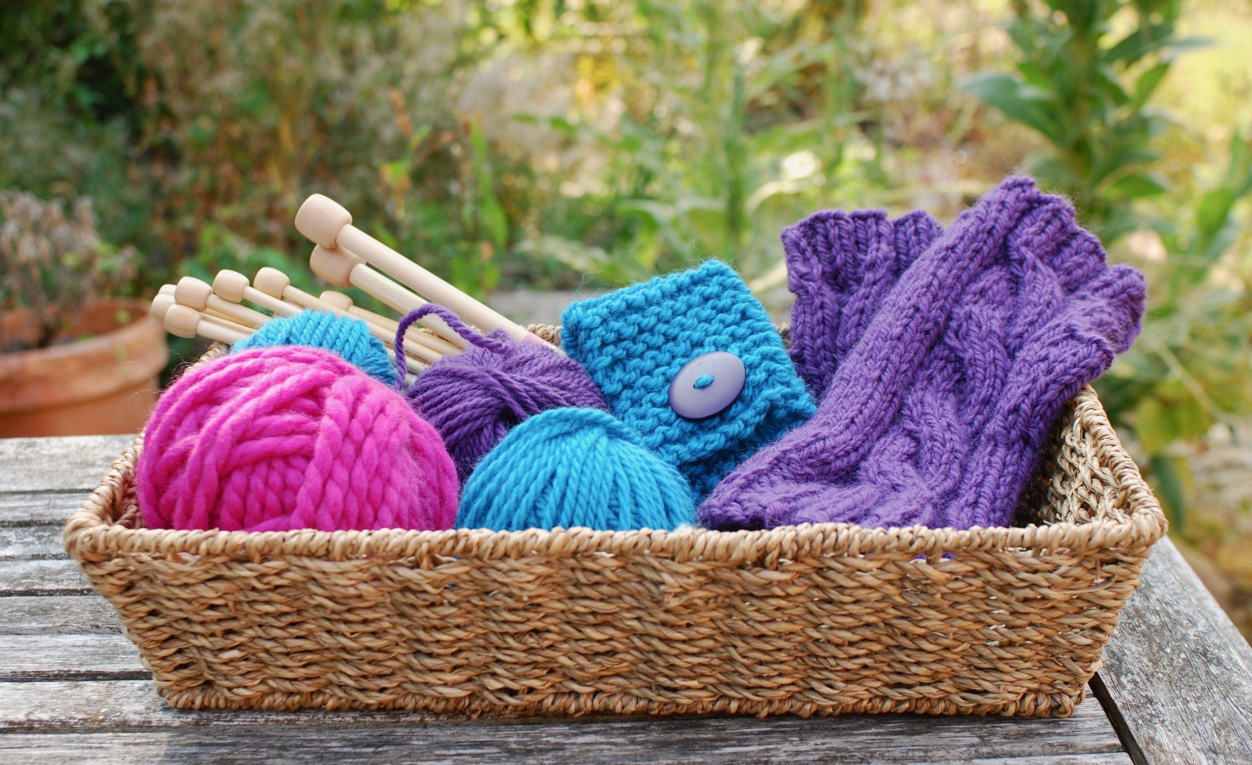 knitting in a basket