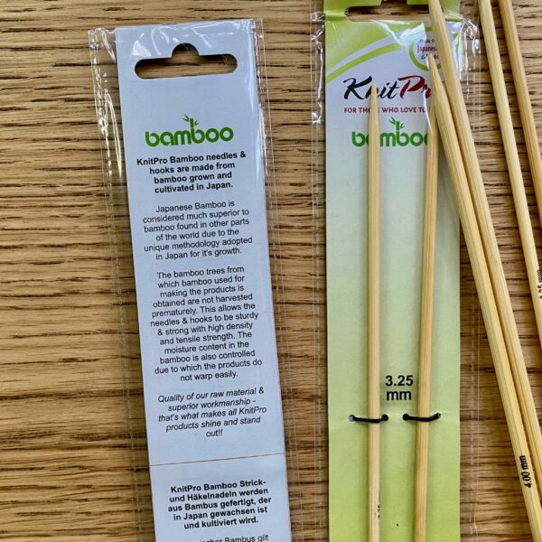 Knit pro single pointed needles, back of packaging