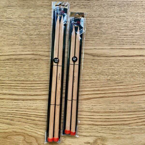 Knit Pro birch knitting needles 12mm size 35cm and 30cm long in black and red packaging